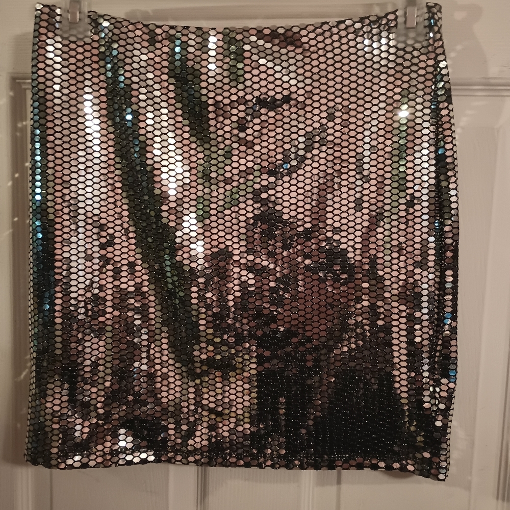 Sequin, stretchy mini skirt